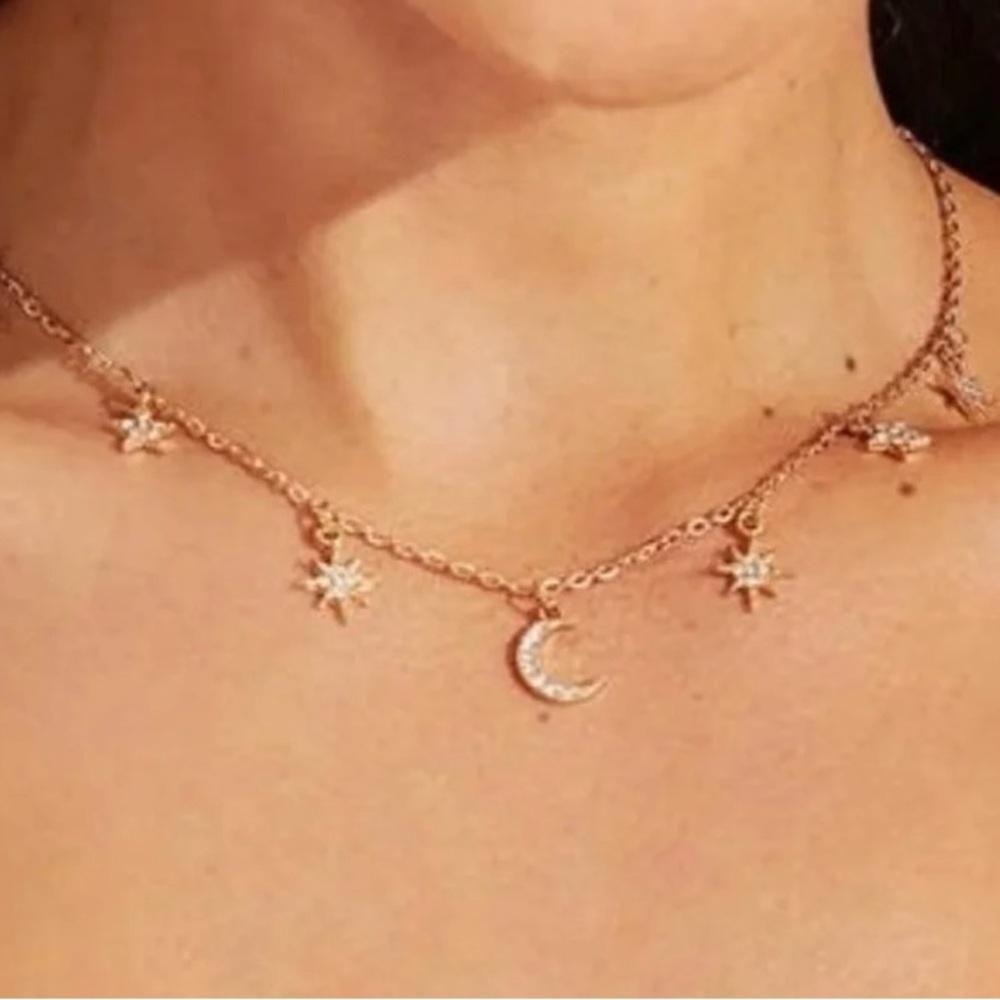 Gold Star & Moon Necklace